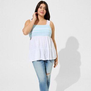 Torrid - Cotton Modal Slub Square Neck Smocked Babydoll Tank in Bright White​​​